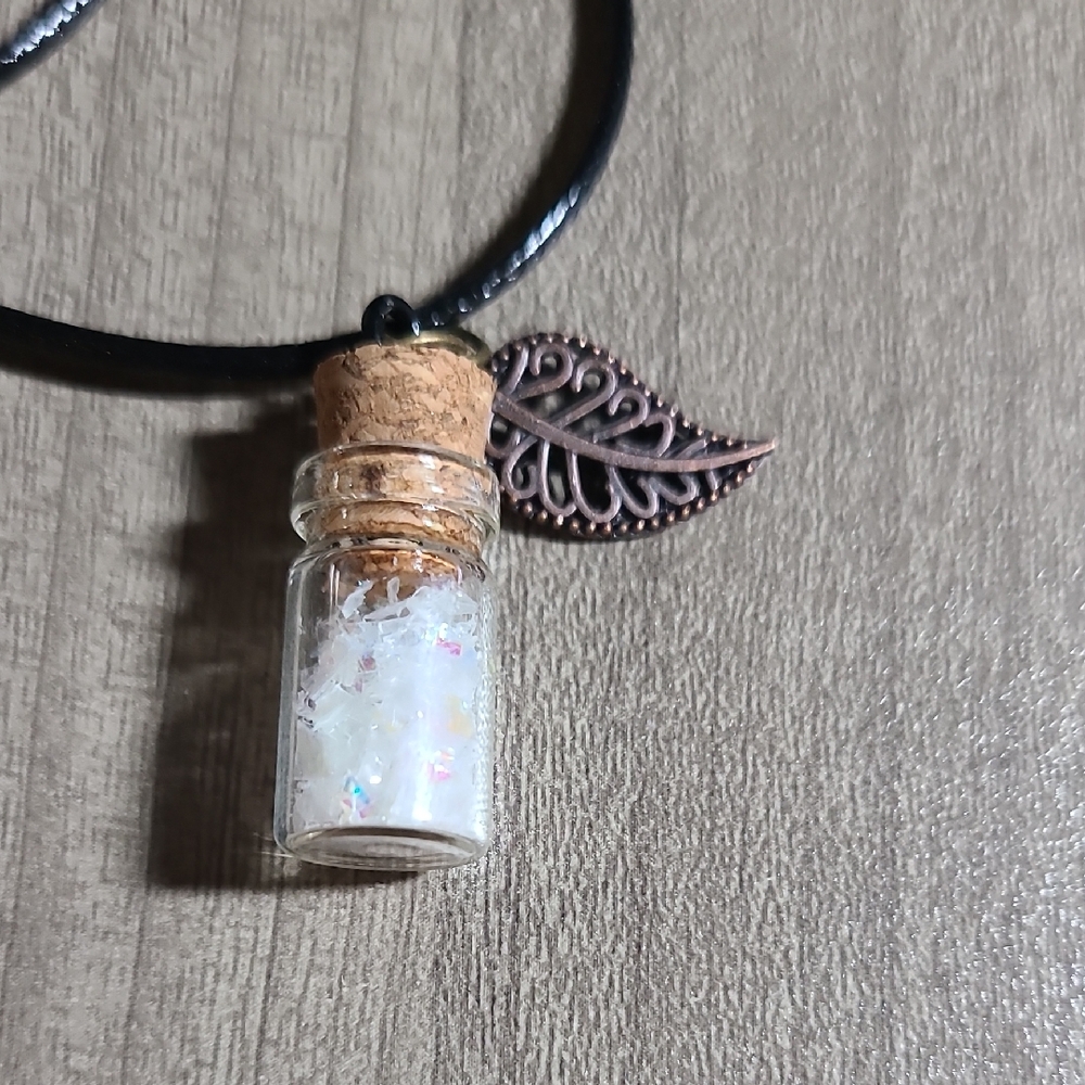 3/$10 Elegant Leaf Pendant Necklace with Glass Bottle
